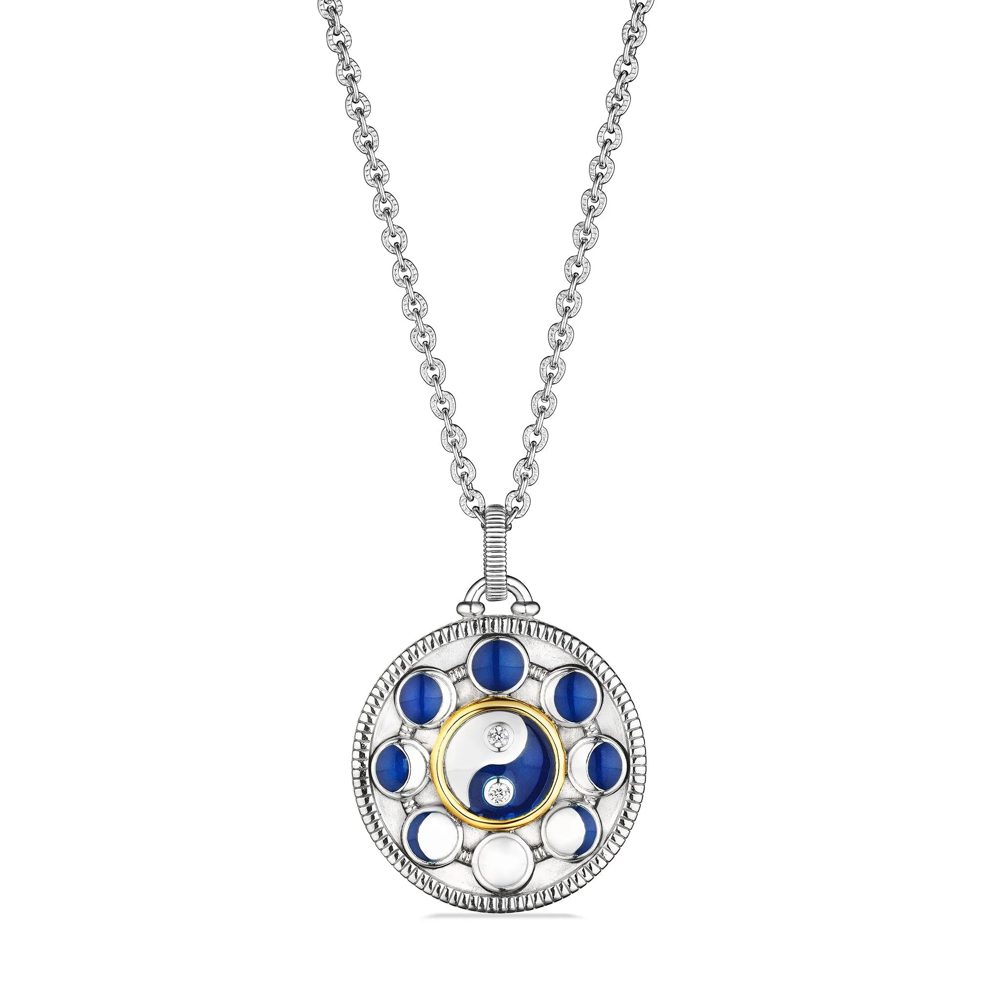 Little Luxuries Long Moon Phase Medallion Necklace with Diamonds and 18K Gold