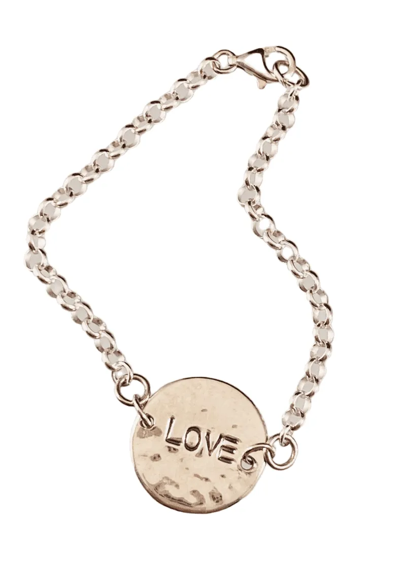 ‘Love’ Sterling Hammered Disc ID Bracelet