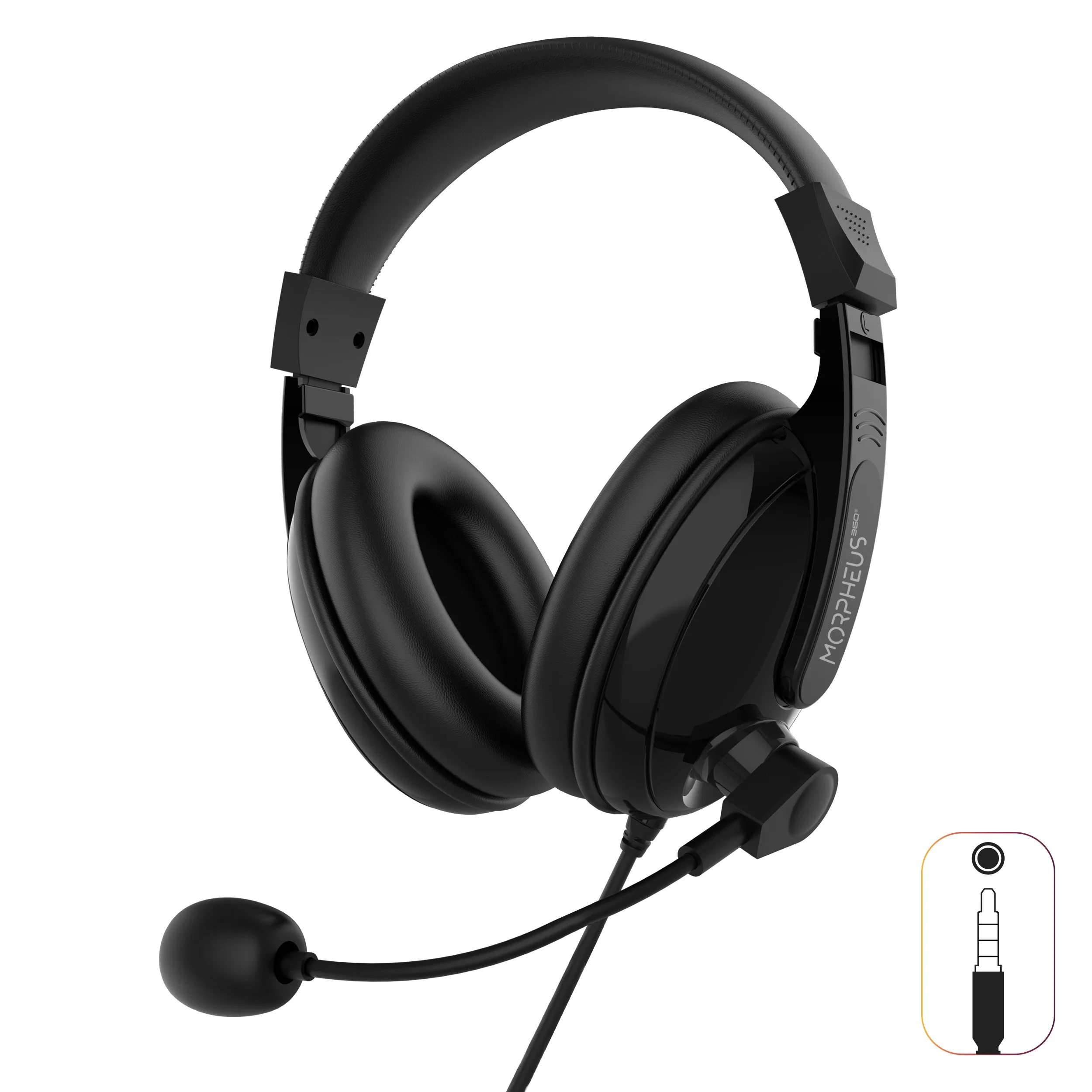 m360 Basic Multimedia Stereo Headset - Adjustable Microphone - Lightweight Comfortable Design - Soft Eco Leather Ear Cushions - Over Ear - Black - HS3000S