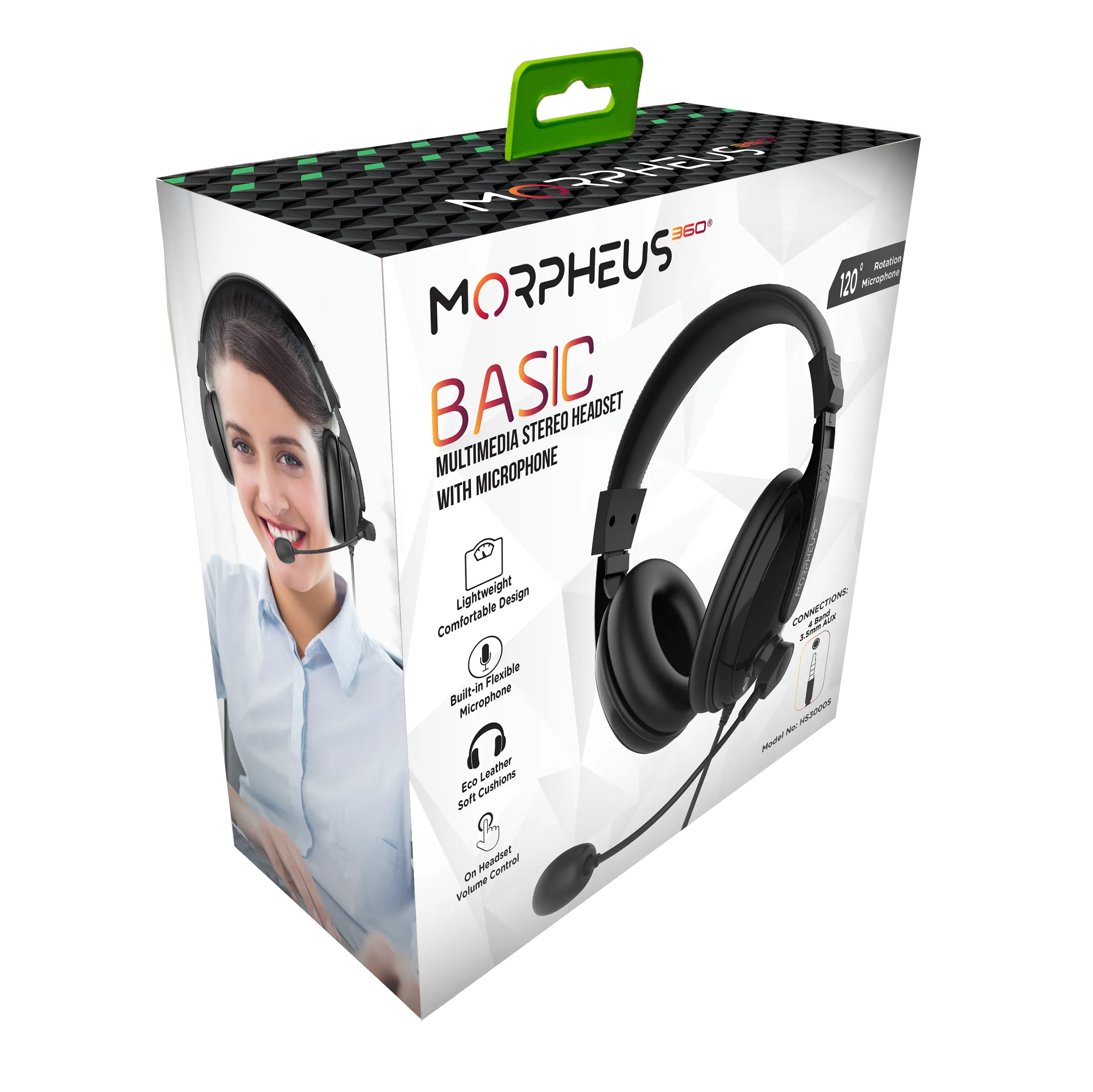 m360 Basic Multimedia Stereo Headset - Adjustable Microphone - Lightweight Comfortable Design - Soft Eco Leather Ear Cushions - Over Ear - Black - HS3000S