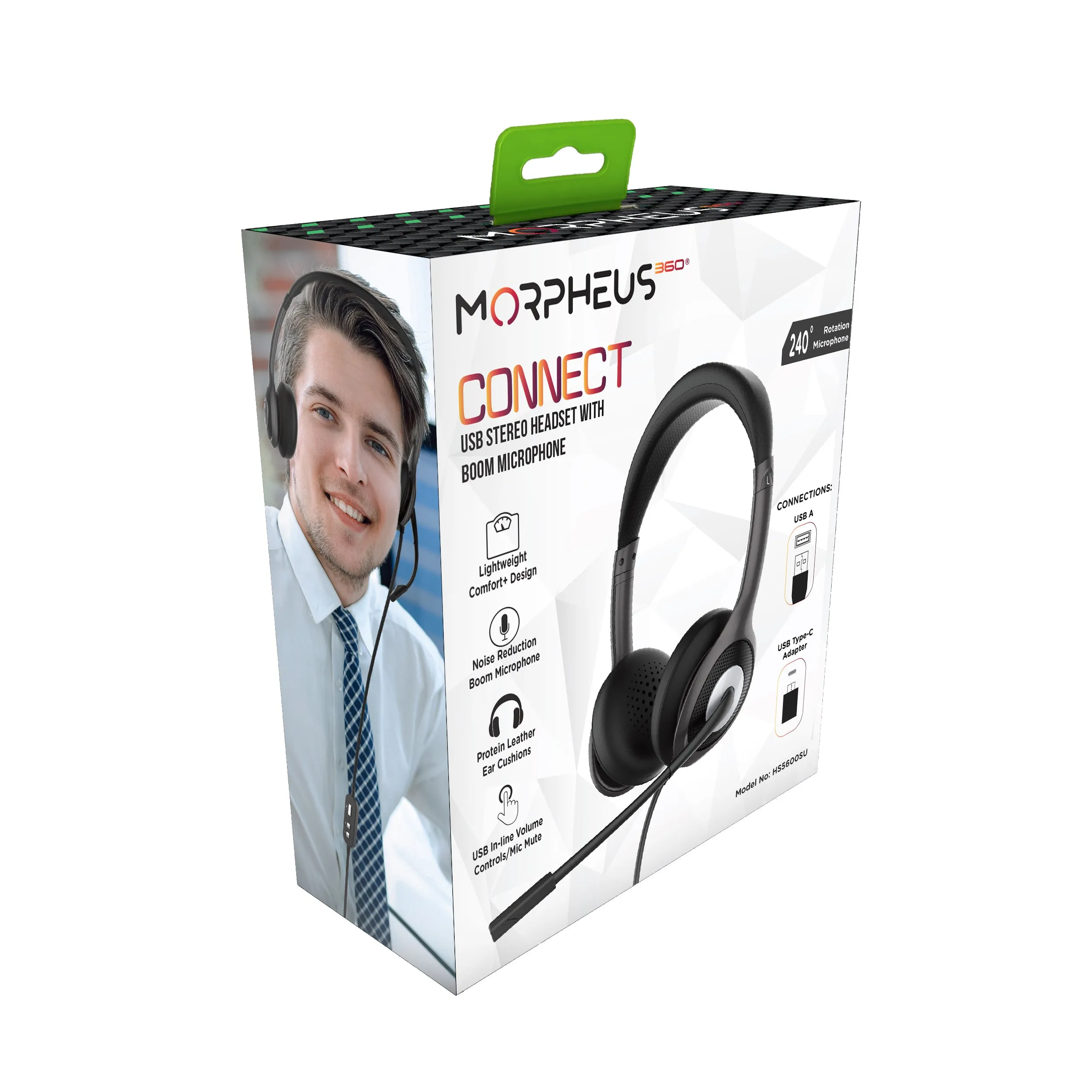 m360 Connect USB Stereo Headset with Boom Mic - Noise Reduction Microphone- Protein Leather Ear Cushions - In-Line Volume Controls - Mute button - Black - HS5600SU