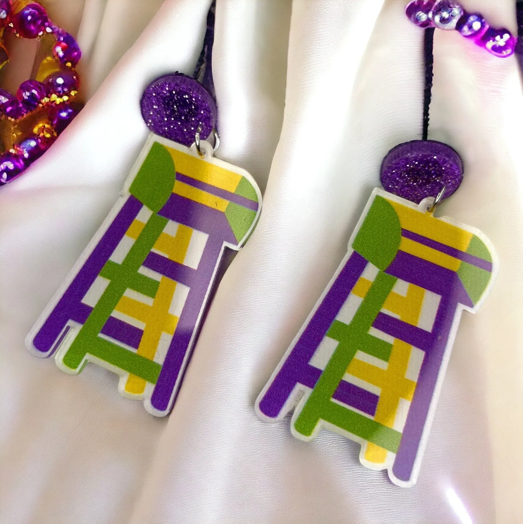 Mardi Gras Earrings - Mardi Gras Ladder, Handmade Jewelry, New Orleans, Purple Green Gold, Mardi Gras Jewelry, Parade Outfit, Ladder Earring