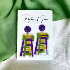 Mardi Gras Earrings - Mardi Gras Ladder, Handmade Jewelry, New Orleans, Purple Green Gold, Mardi Gras Jewelry, Parade Outfit, Ladder Earring