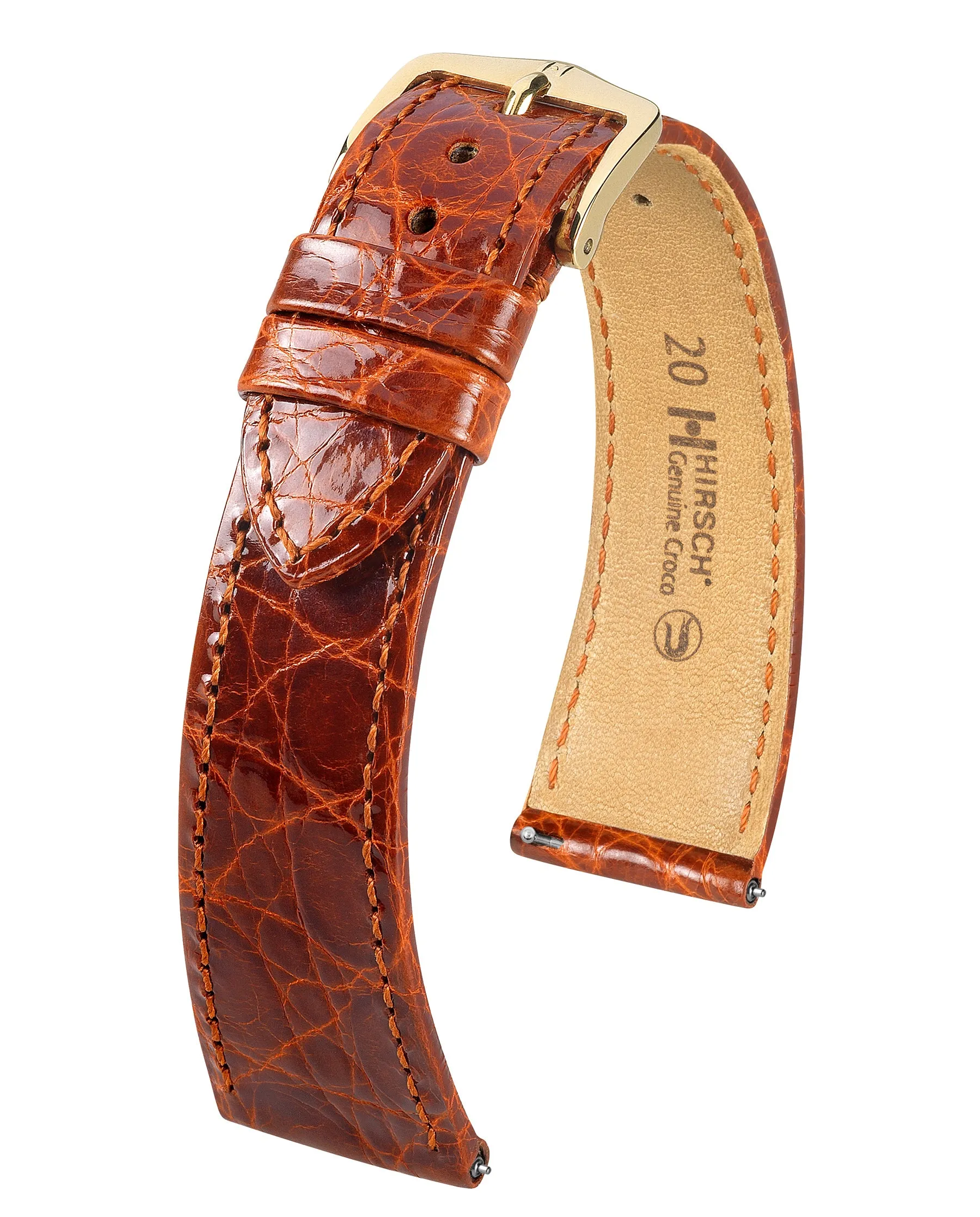 Mens HIRSCH GENUINE CROCO Shiny Watch Strap  1892  08