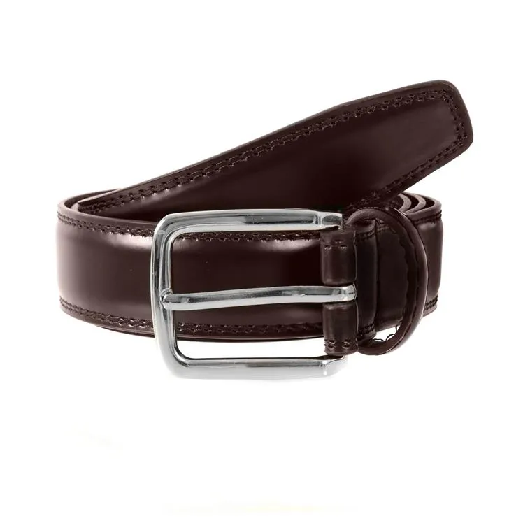 Men's Lined Leather Belt with Shiny Gilt Nickel Buckle