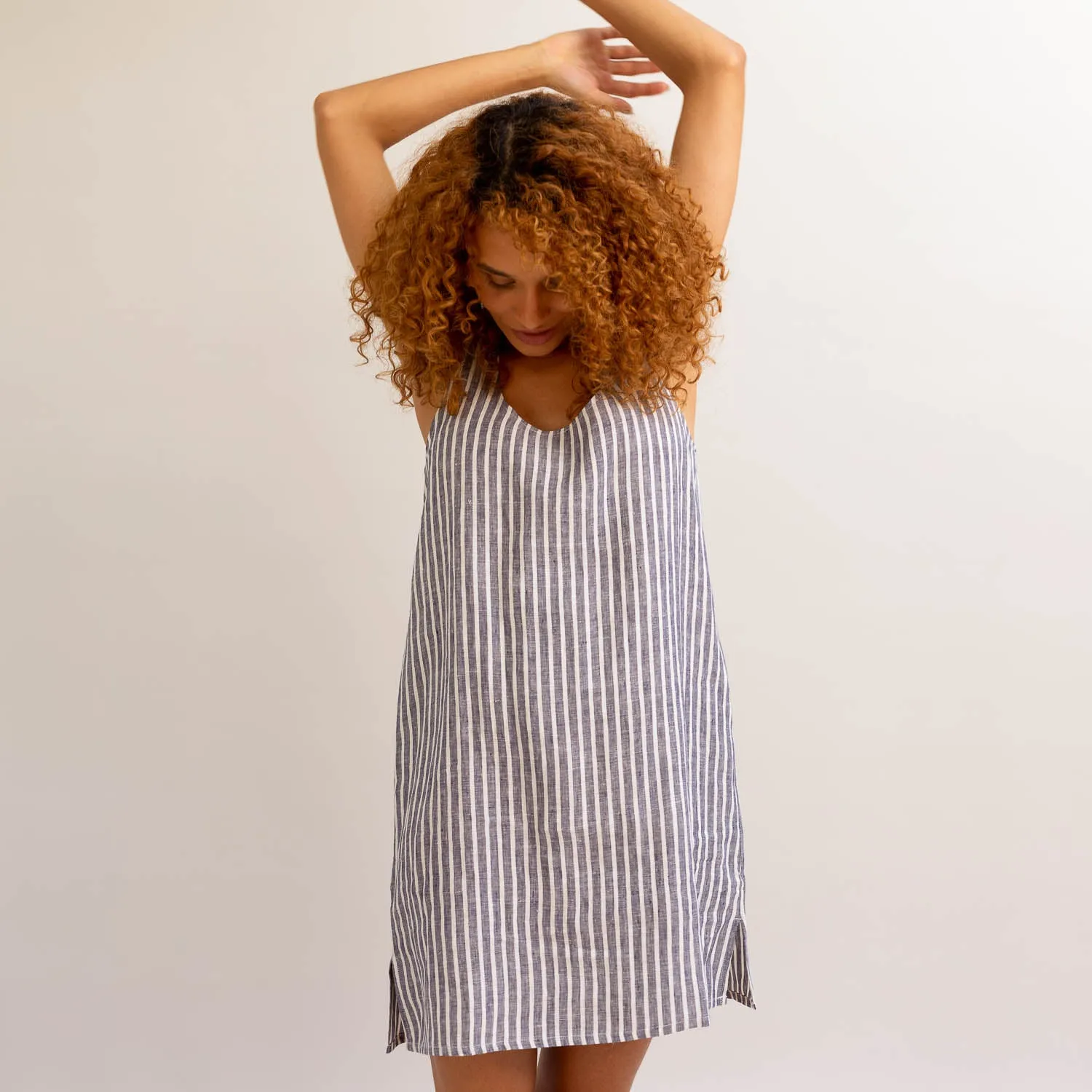 Midnight Stripe Linen Night Dress