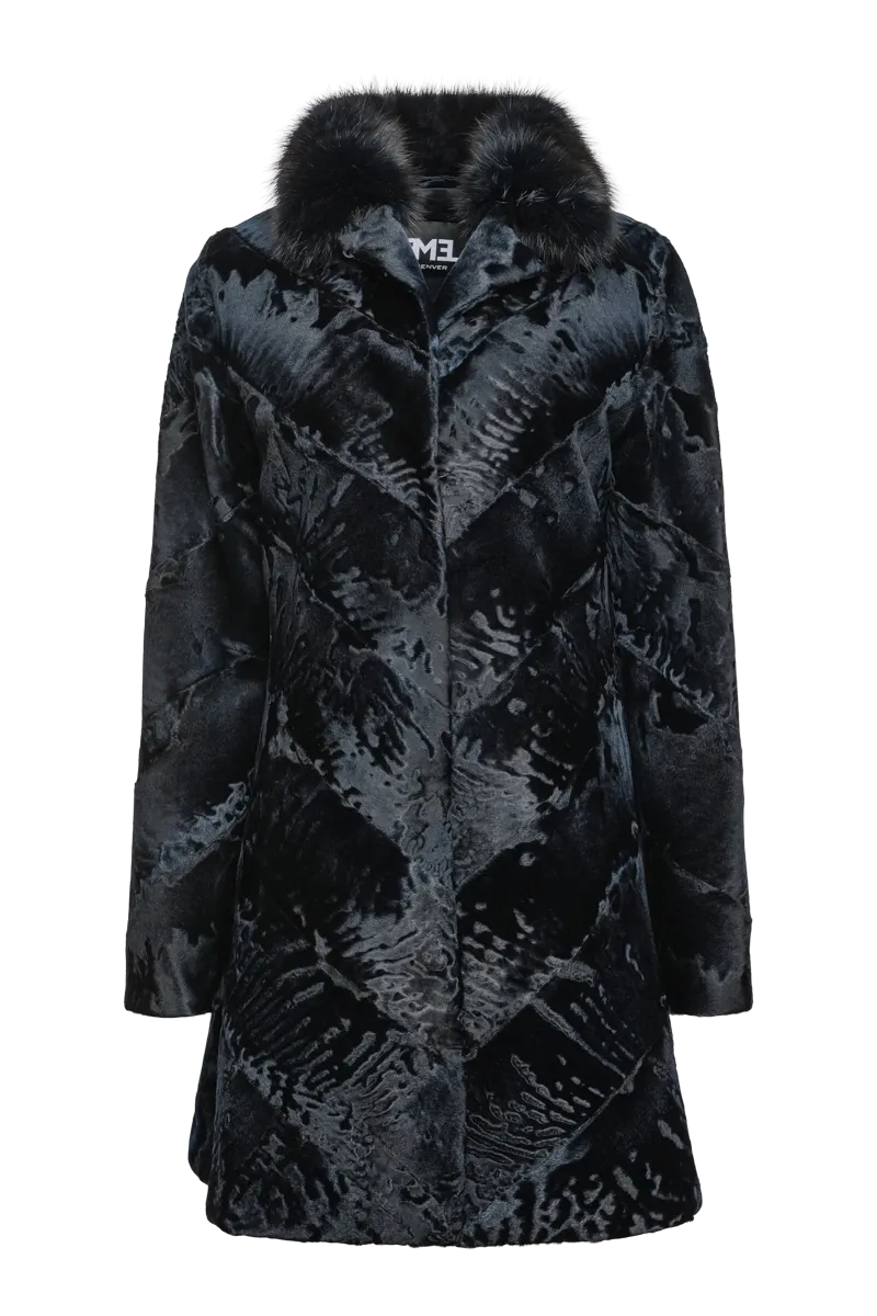 Navy Blue Russian Broadtail & Sable Fur Coat