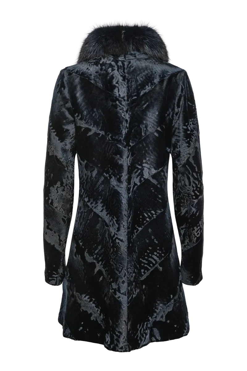 Navy Blue Russian Broadtail & Sable Fur Coat