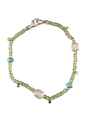 Peridot Turquoise & Rose Quartz Faceted Gemstone Beaded Bracelet