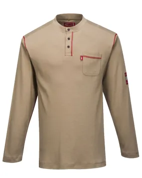 Portwest Bizflame Khaki Flame Resistant Henley Long Sleeve Shirt