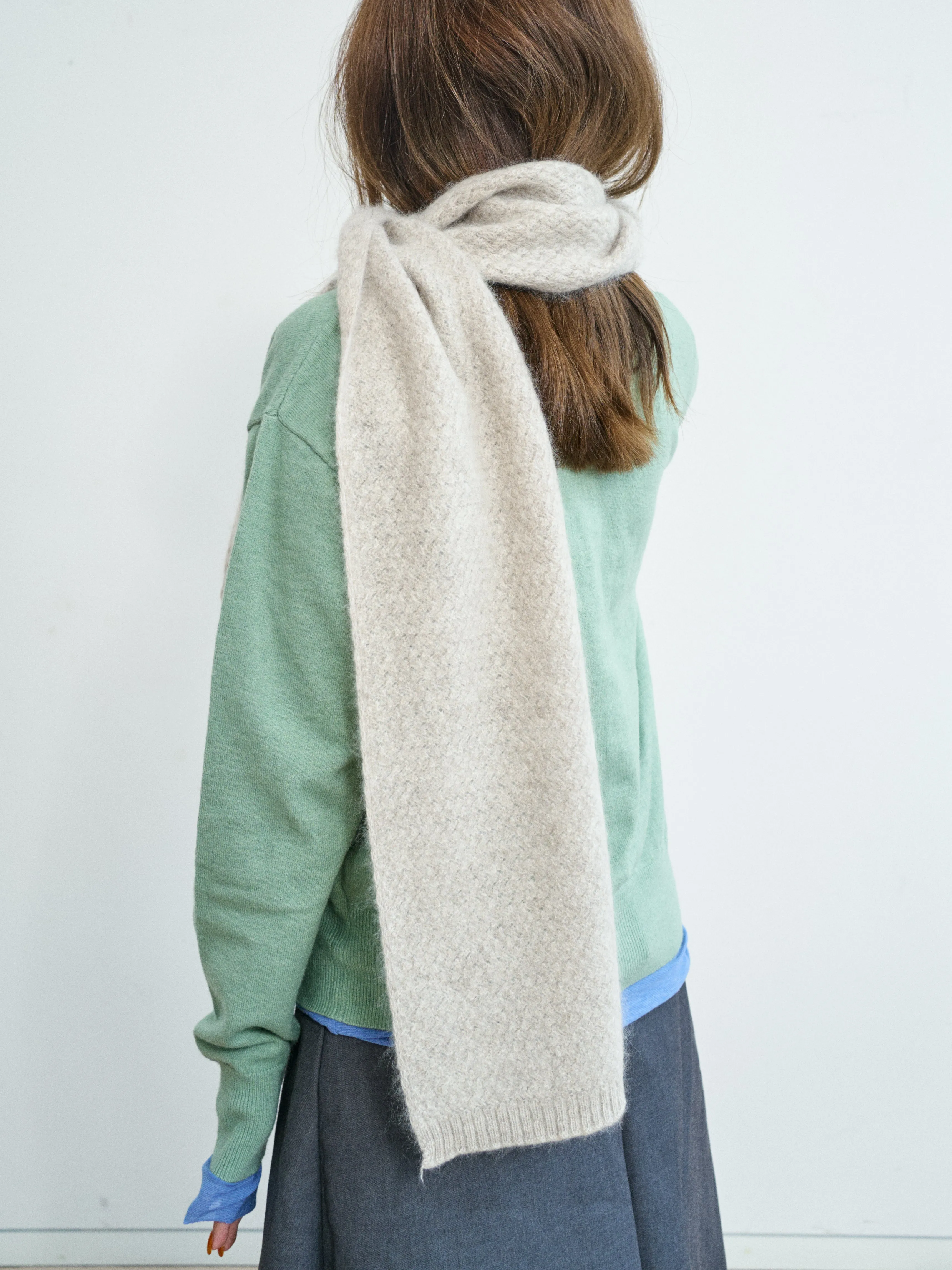 "Warmth Whisper" Waffle Knit Cashmere Scarf - Light Grey