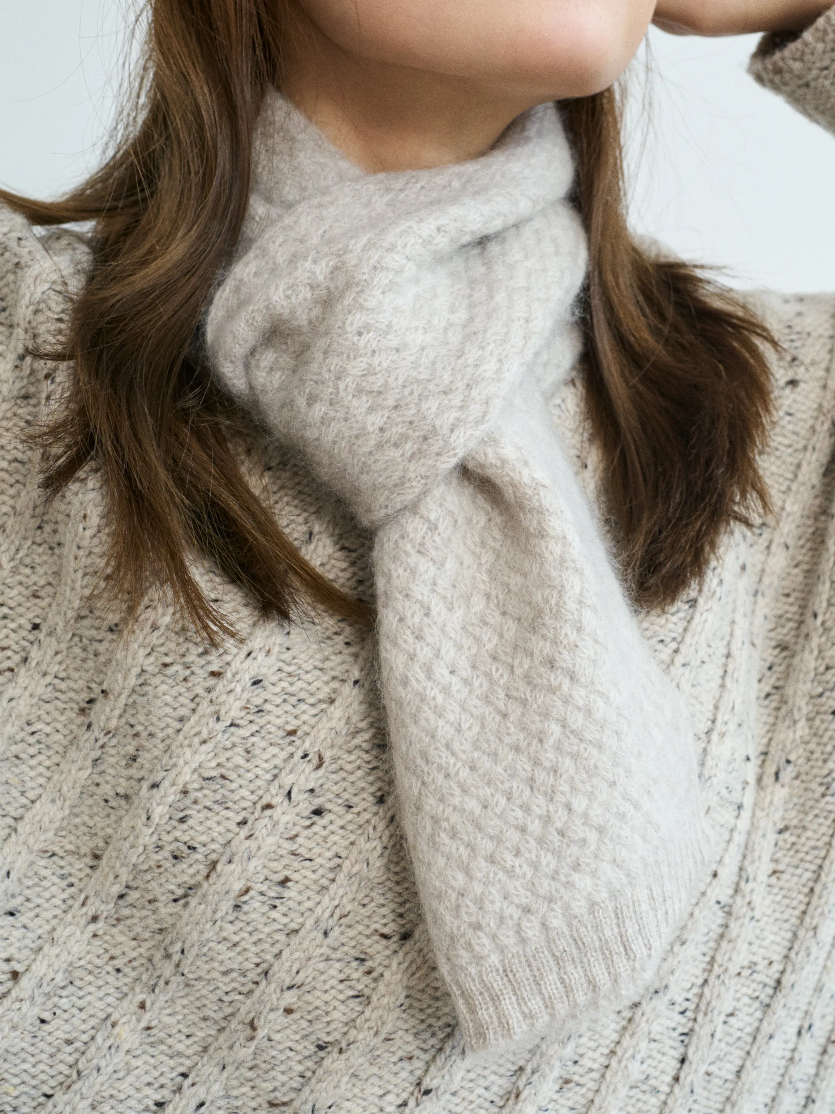 "Warmth Whisper" Waffle Knit Cashmere Scarf - Light Grey