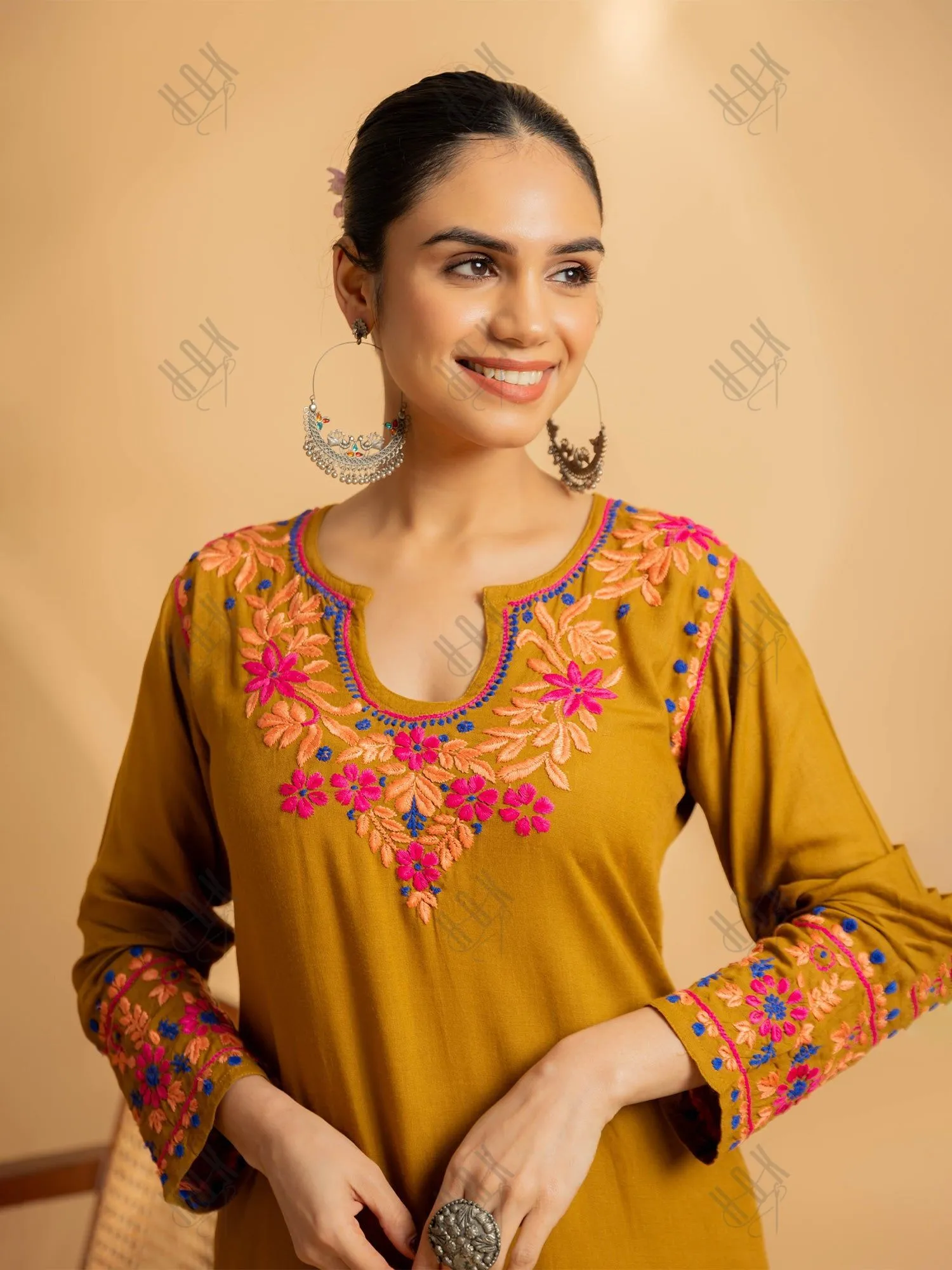 Saba Chikankari Cotton Silk Kurta Set for Women - Mustard