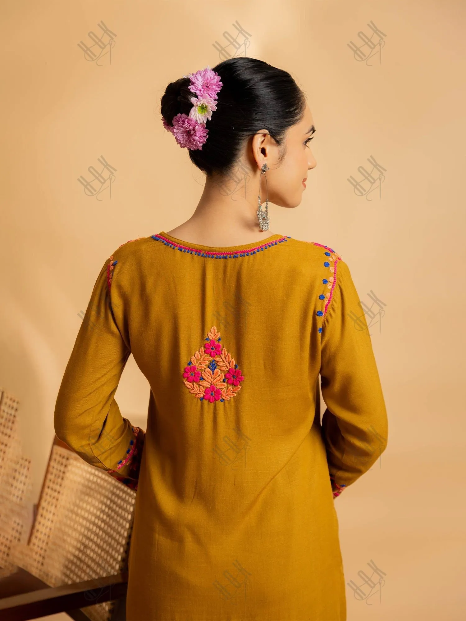 Saba Chikankari Cotton Silk Kurta Set for Women - Mustard