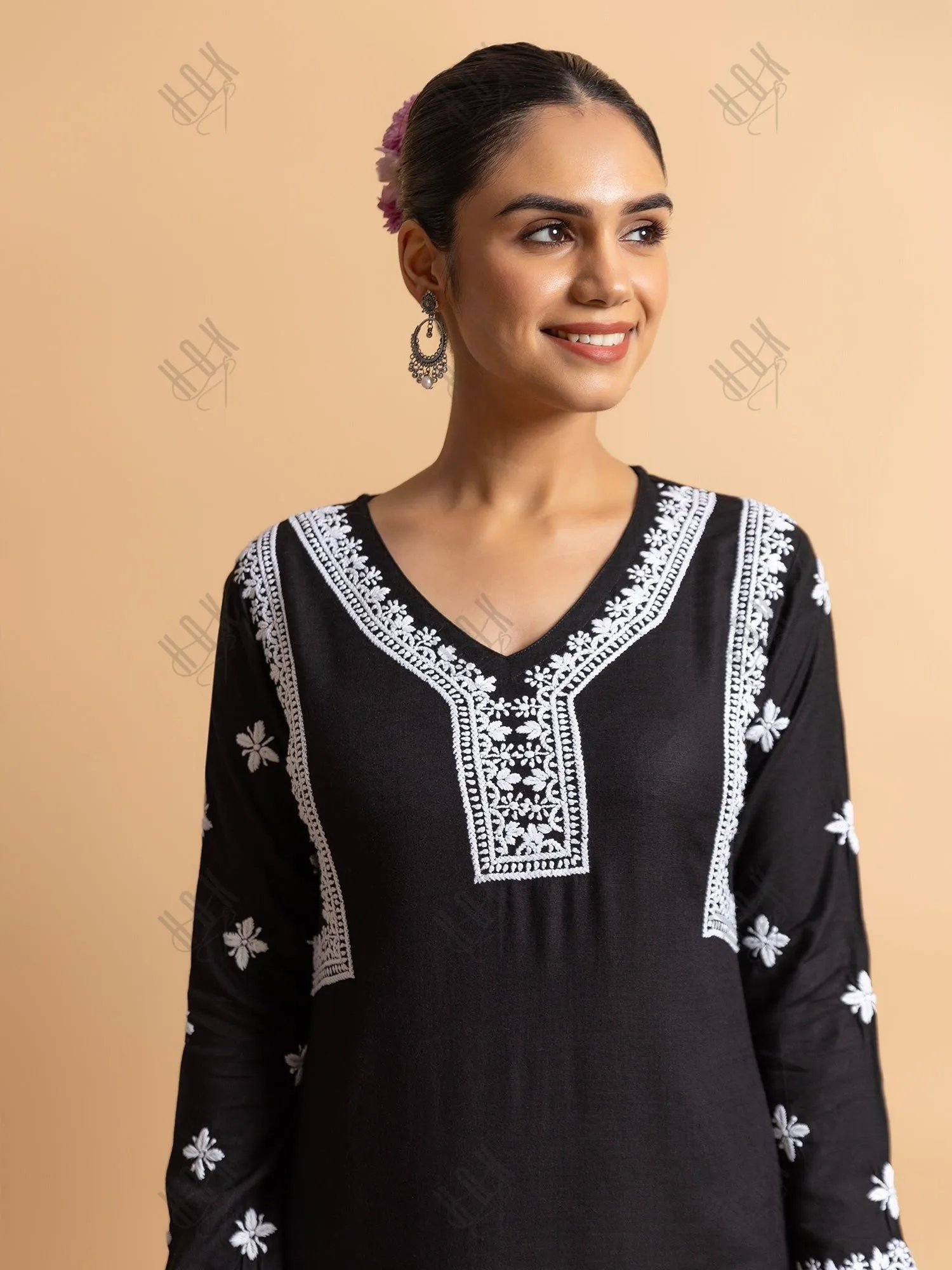 Saba Chikankari Rayon Kurta Set for Women - Black