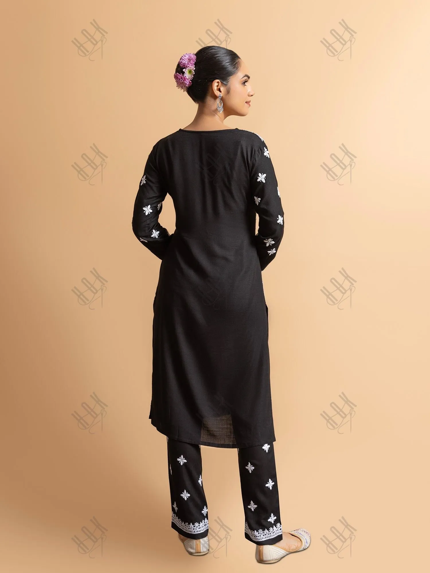 Saba Chikankari Rayon Kurta Set for Women - Black