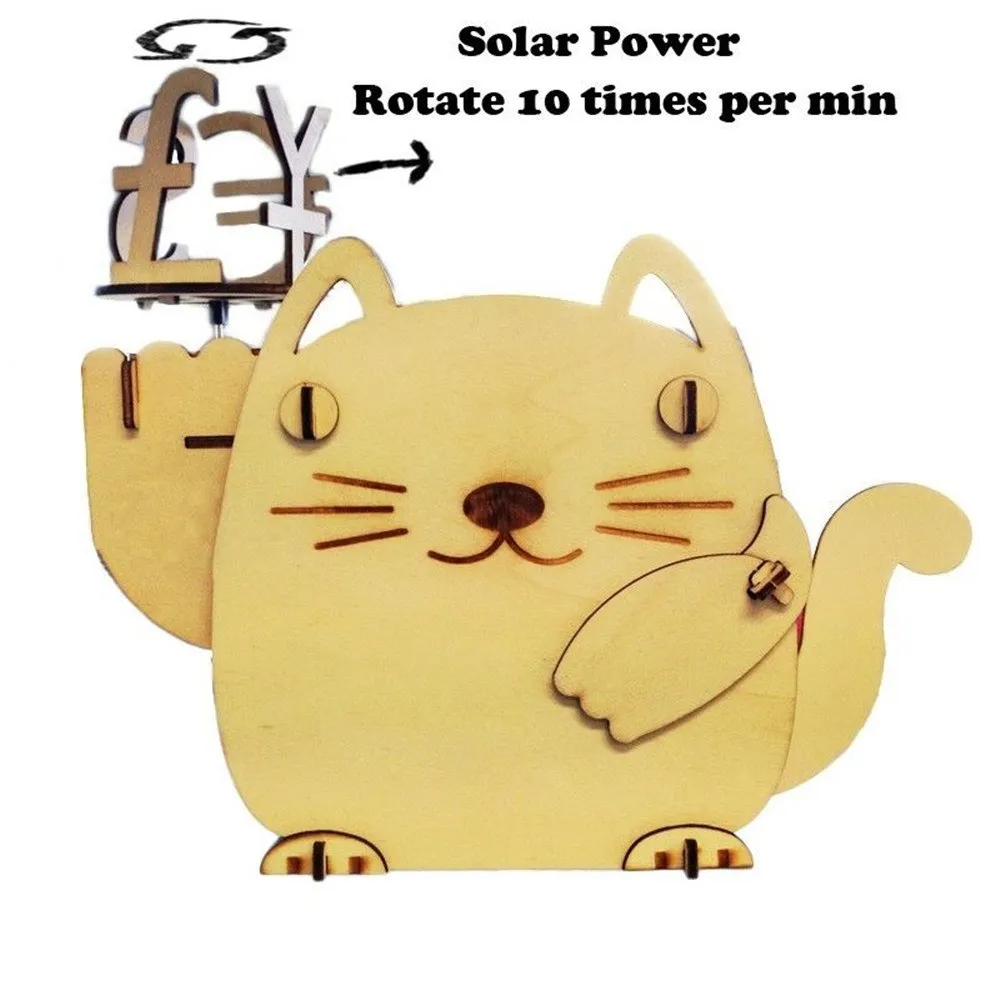 Scientific Educational DIY Solar Kits Plywood Solar Fortune Cat Piggy Bank Wooden Lucky Cat Money Box Cat DIY Kit Coin Bank