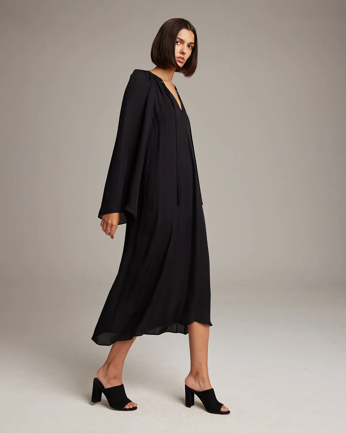 Silk Bell Sleeve Dress