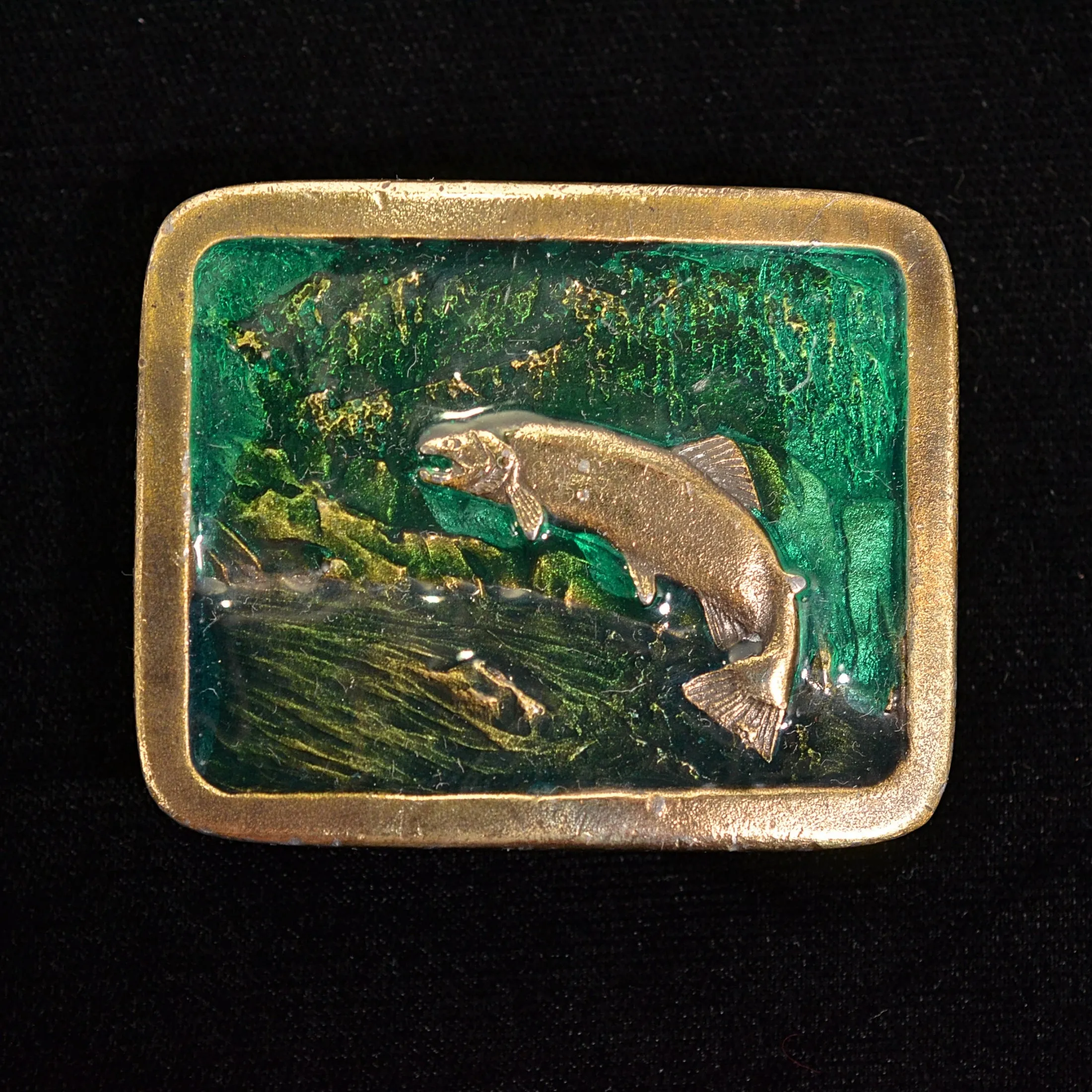 SOLD Vintage 70s Jumping Troup Brass Resin Belt Buckle, Indiana Metal Craft