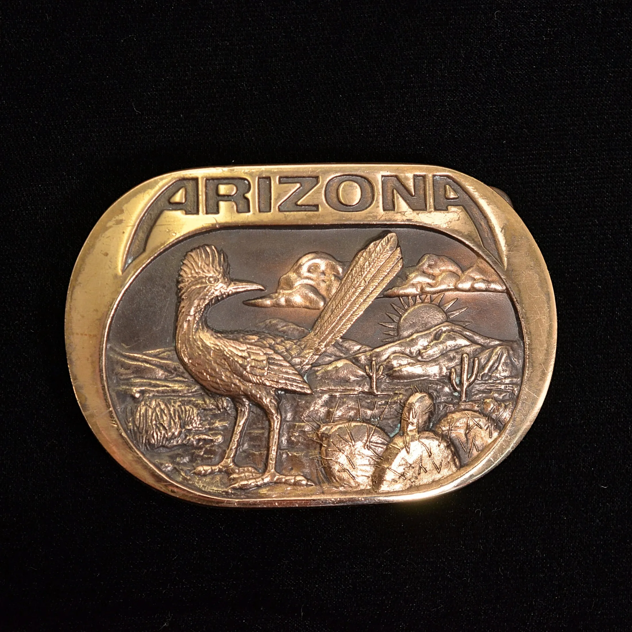 SOLD Vintage 80s Arizona Belt Buckle, Bronze Dimensional Buckle 117.2 Grams