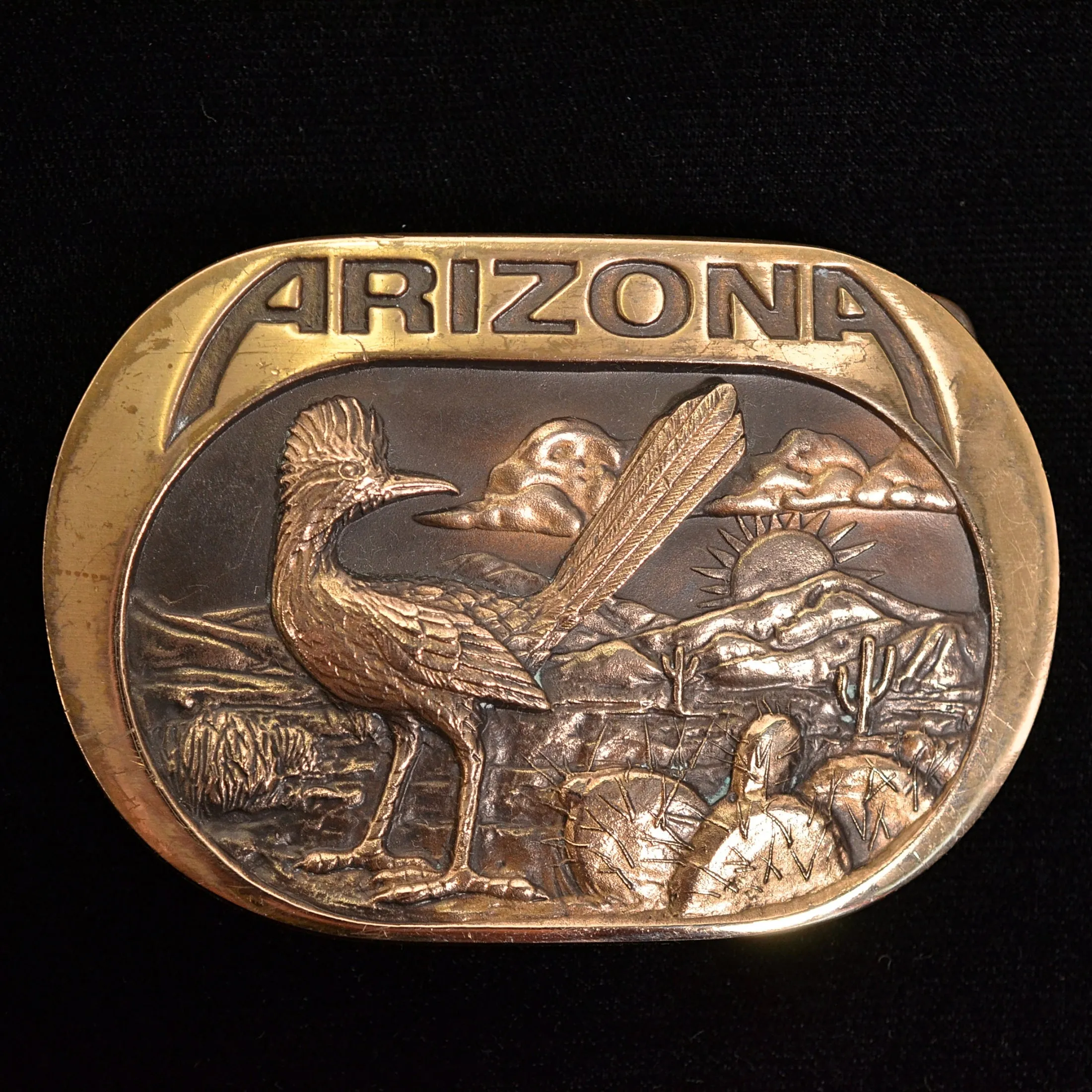 SOLD Vintage 80s Arizona Belt Buckle, Bronze Dimensional Buckle 117.2 Grams