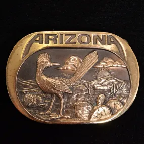 SOLD Vintage 80s Arizona Belt Buckle, Bronze Dimensional Buckle 117.2 Grams