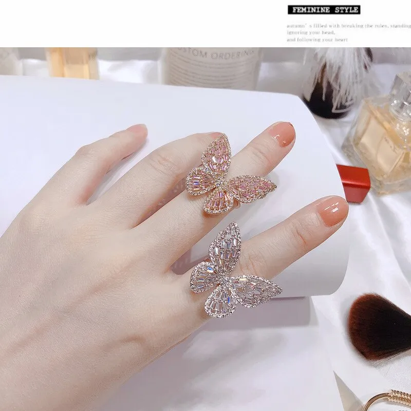 Sparkling Butterfly Adjustable Ring