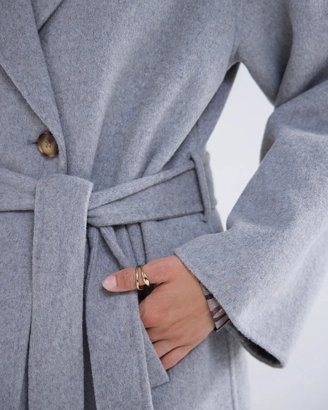 Summum Belted Wool Coat In Grey