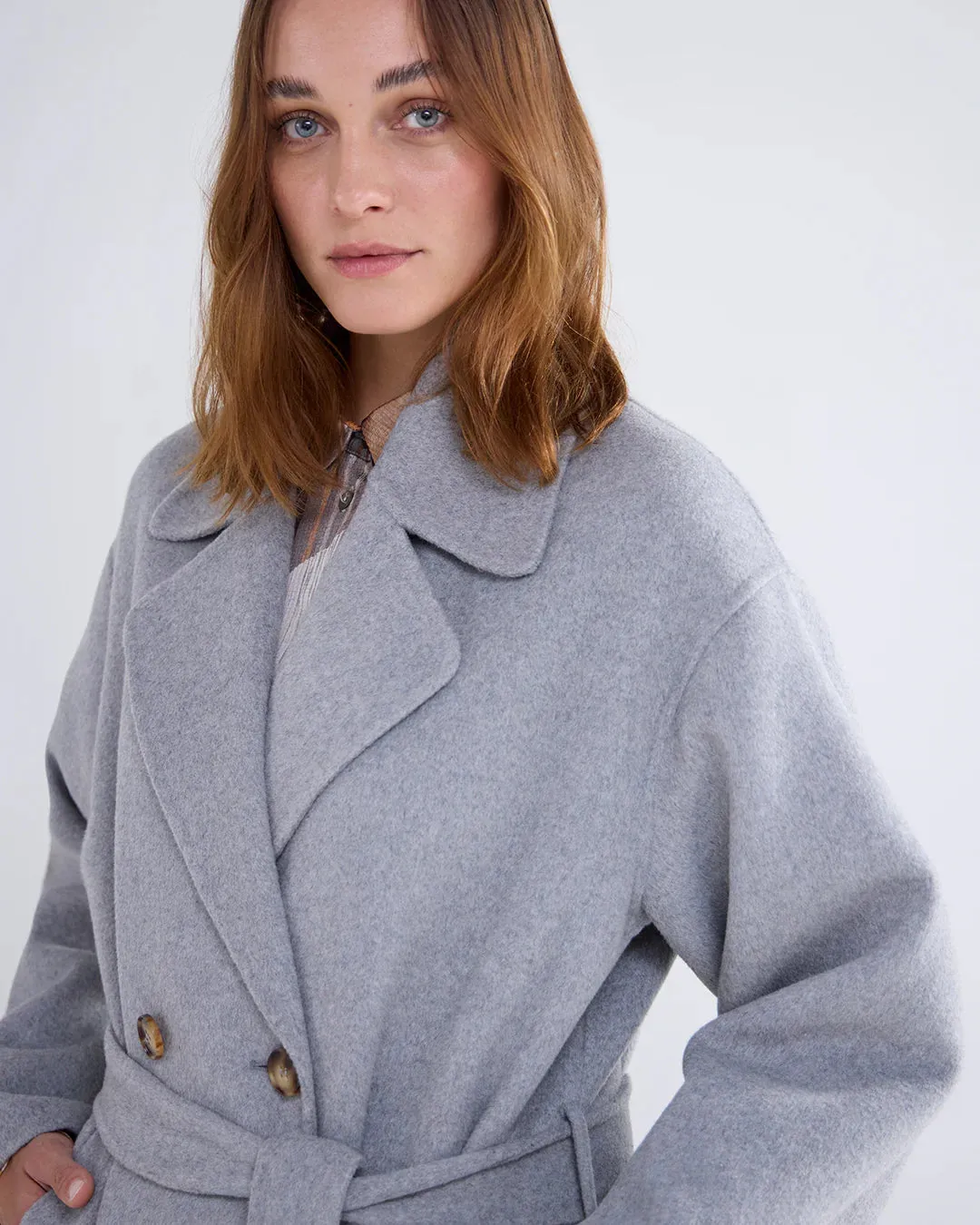 Summum Belted Wool Coat In Grey