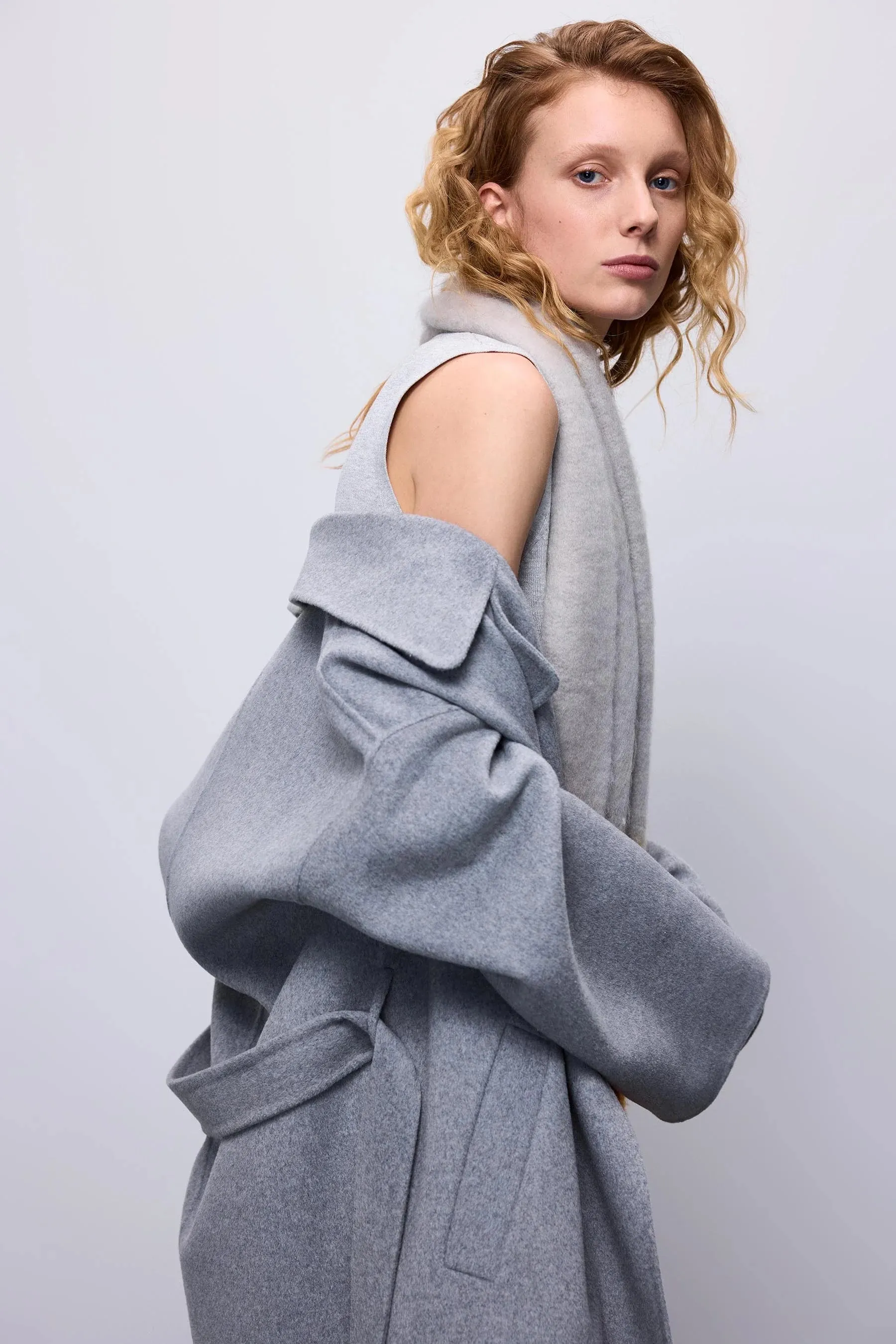 Summum Belted Wool Coat In Grey