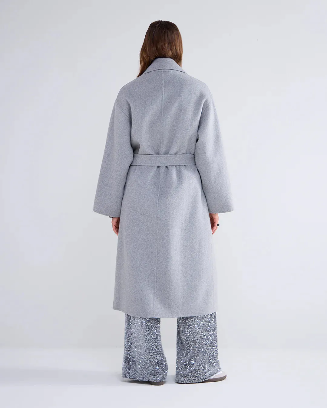 Summum Belted Wool Coat In Grey