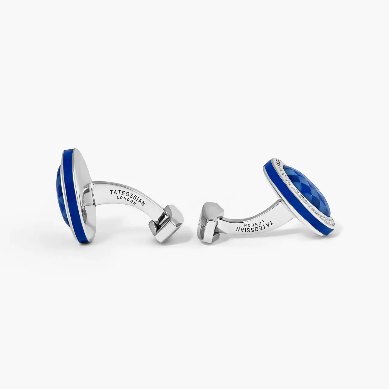 Tateossian Blue Rhodium Silver Signature Round Cufflinks