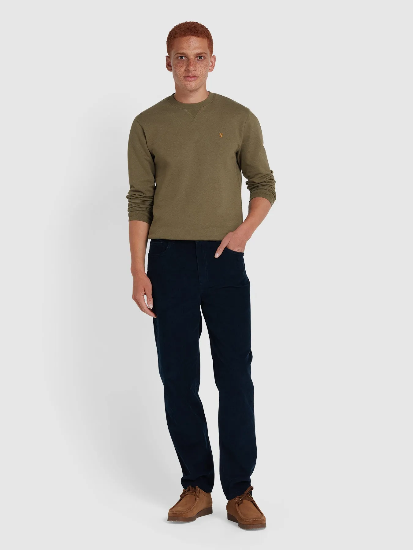 Tim Organic Cotton Crew Neck Sweatshirt In Farah Khaki Marl