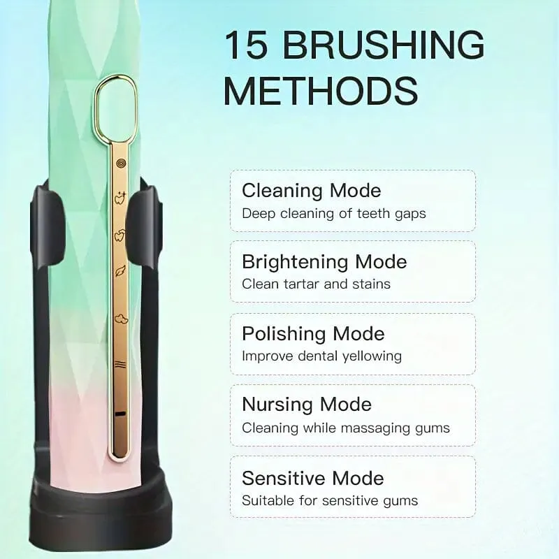 Waterproof USB Rechargeable Electric Toothbrush with 10 Replaceable Toothbrush Heads, Charger and Case