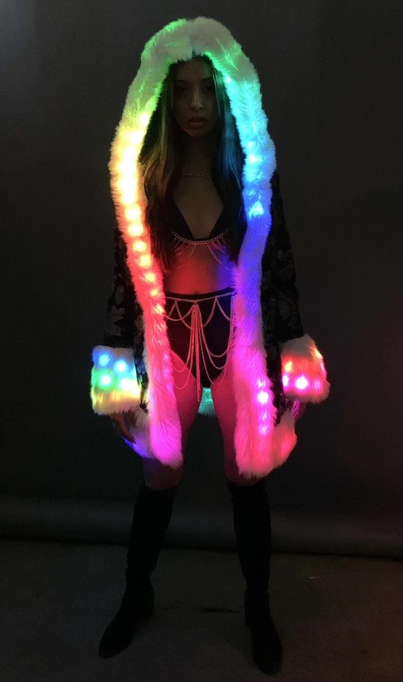 Women's LED Petite Playa Coat in "Black Velvet Unicorn"